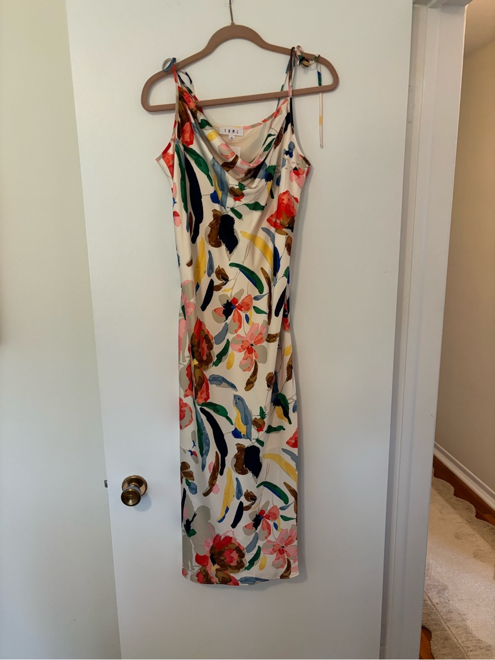 THML Cream Midi Slip Dress with Multicolor Floral Print